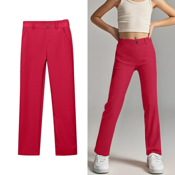 Girls School Uniform Pants Skinny Pants Stretch Pants with Pockets Straight Pants Red Uniform Pants Back To School Outfits for Girls Cute Clothes for Girls 7-8 Years Girls Clothes