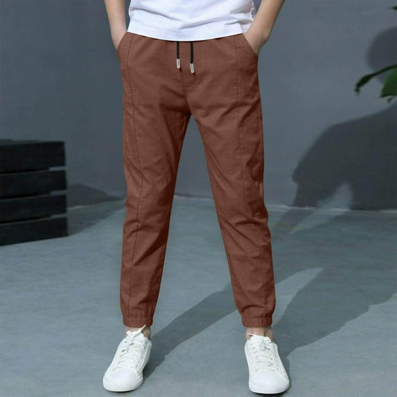 Girls School Uniform Pants Wide Leg New Boys' Solid Color Full Length Pants Pants Casual Pants Loose Pants Casual Outerwear Pants Sweatpants Style B-9 Brown 150
