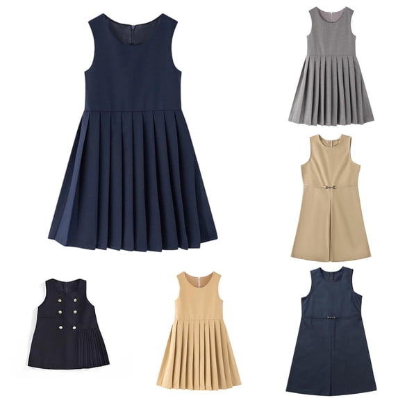 Girls' School Uniform Pleated Jumper Dress Navy Casual Sleeveless Tank Dress 15-16 Years