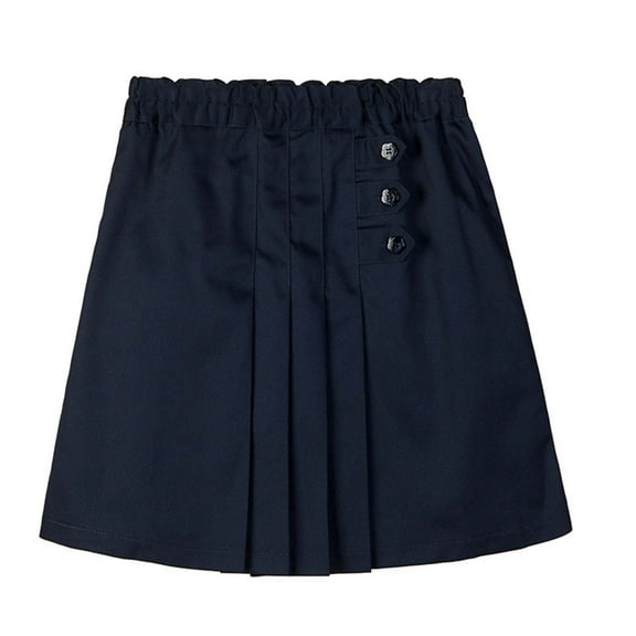 Girls' School Uniform Pleated Scooter Skirt With, Elastic Waistband and Decor Buttons (Navy 7-8 Years)