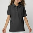 thumbnail image 1 of Girls School Uniform Polos Shirts Short Sleeve Button Collared Golf Summer Tops Dark Gray 110, 1 of 7
