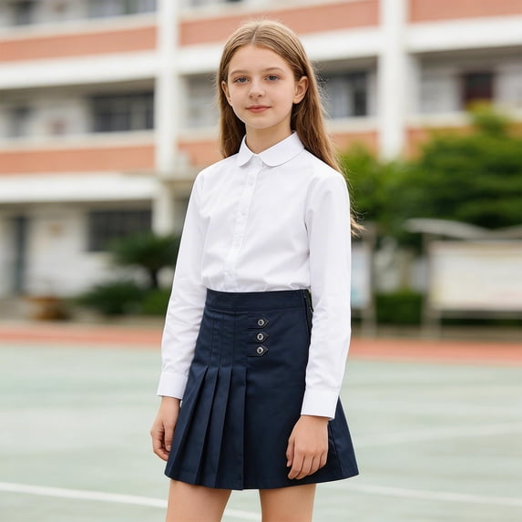Girls' School Uniform Pull-on Scooter Navy Skirt Casual Wear Daily Outfit Spring Summer with Button 15-16 Years