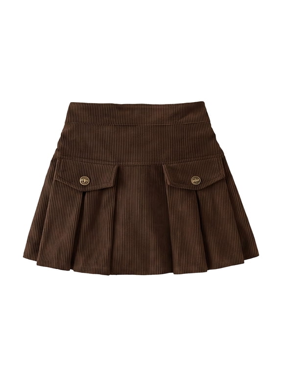Girls' School Uniform Pull-on Scooter Skirt with Undershorts, Poplin Style with Button Pockets Skirts for Girls Uniform 2026 Back to School(C03_Khaki,6-7Years)