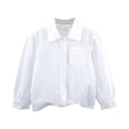 thumbnail image 1 of Girls School Uniform Shirt Kids Summer Ruffle Button Down Long Sleeve Cotton Oxford Blouse 9-10 Years White, 1 of 3