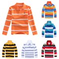 thumbnail image 1 of Girls School Uniform Shirts for Boys Tops Long Sleeve Striped Shirt for Kids with Button Closure Soft Casual Fashion Fit for Everyday Play Orange 5-6 Years, 1 of 3