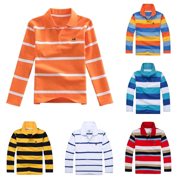 Girls School Uniform Shirts for Boys Tops Long Sleeve Striped Shirt for Kids with Button Closure Soft Casual Fashion Fit for Everyday Play Orange 5-6 Years