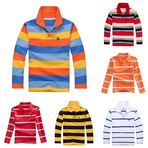 Girls School Uniform Shirts for Boys Tops Long Sleeve Striped Shirt for Kids with Button Closure Soft Casual Fashion Fit for Everyday Play Sky Blue 6-7 Years