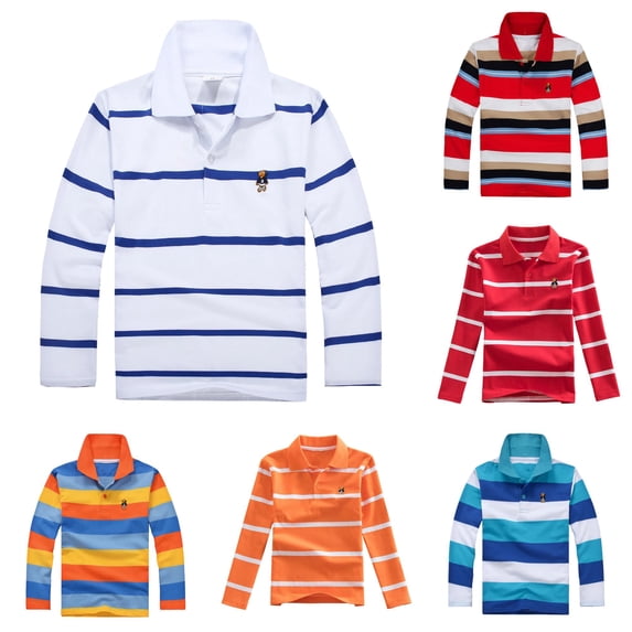 Girls School Uniform Shirts for Boys Tops Long Sleeve Striped Shirt for Kids with Button Closure Soft Casual Fashion Fit for Everyday Play White 8-9 Years