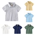 thumbnail image 1 of Girls School Uniform Shirts for Boys Tops Toddler Flannel Shirt Jacket with Short Sleeves and Lapel Button-Down Shacket for Everyday Outwear Grey 18-24 Months, 1 of 3