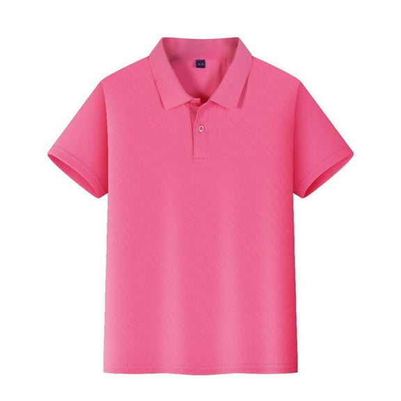 Girls' School Uniform Short Sleeve Polo Shirt, Button Closure, Moisture Wicking/Performance Material, Fade Resistant Hot Pink Size 7-8Y