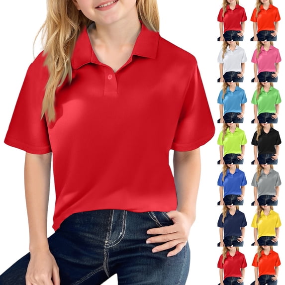Girls' School Uniform Short Sleeve Performance Polo Quick Dry Shirt