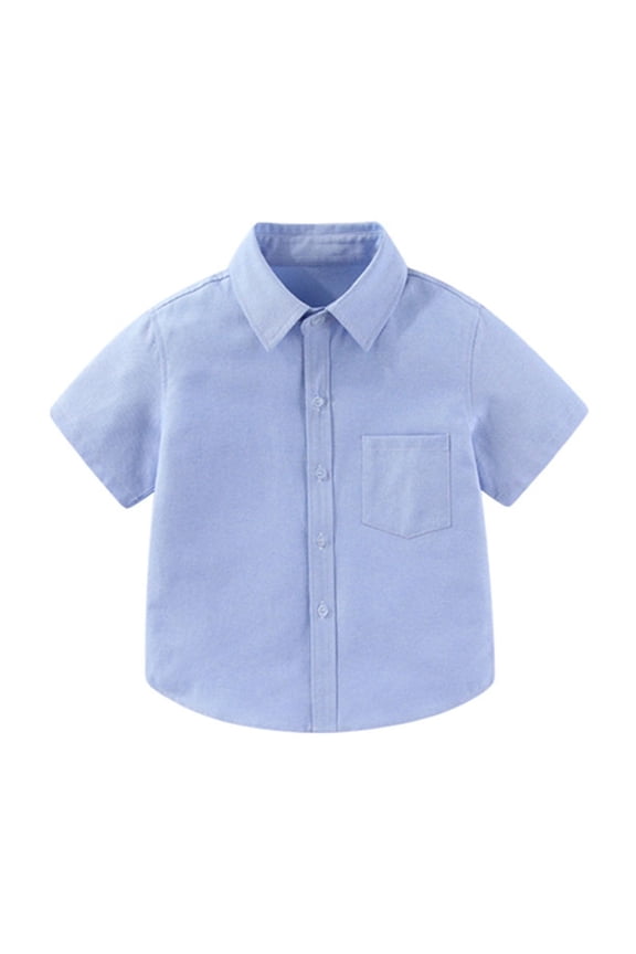 Girls School Uniform Short Sleeve Polo Shirt Button Closure Blue 3 Y -4 Y