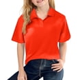 thumbnail image 1 of Girls School Uniform Short Sleeve Polo Shirt, Button Closure, Moisture Wicking/Performance Material, Fade Resistant Orange 150, 1 of 3