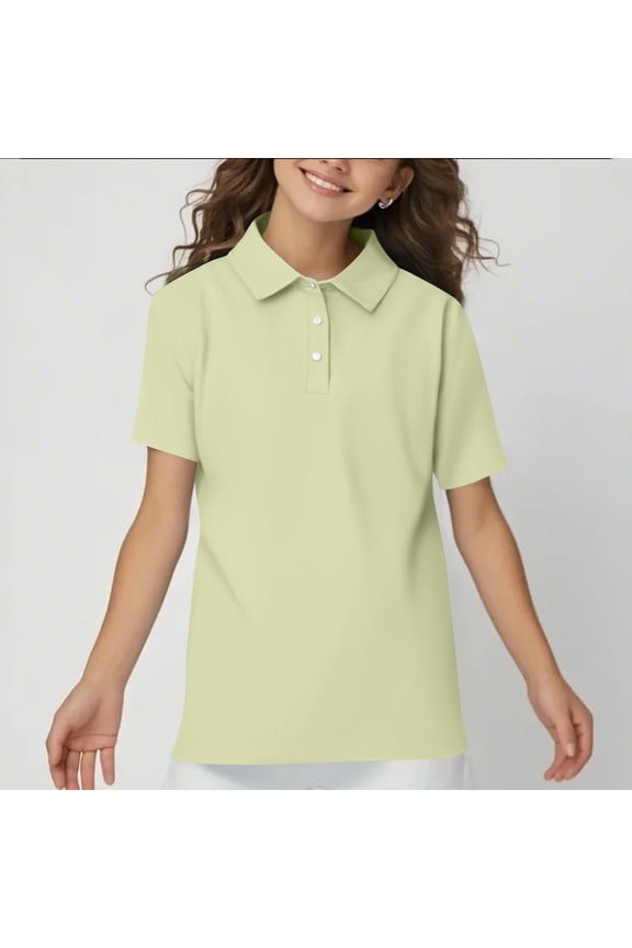 Girls' School Uniform Short Sleeve Polo Shirt, Button Closure, Soft Fabric