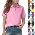 thumbnail image 1 of Girls' School Uniform Short Sleeve Polo Shirt, Button Closure, Soft Fabric, 1 of 7