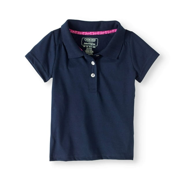 Girls' School Uniform Short Sleeve Polo With Rhinestone Buttons On