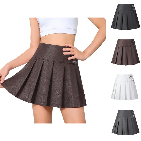 Girls' School Uniform Skirts Elastic Waist Pleated Skirt Girls School Clothes Coffee Skirts for Girls Uniform Size S-XL