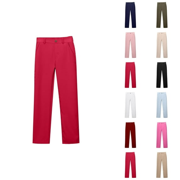 Girls School Uniform Straight Leg Pants Girls Pants for Kids Daily Casual Outdoor Trousers with Pockets Durable High Stretch Fabric for 5-16 Years