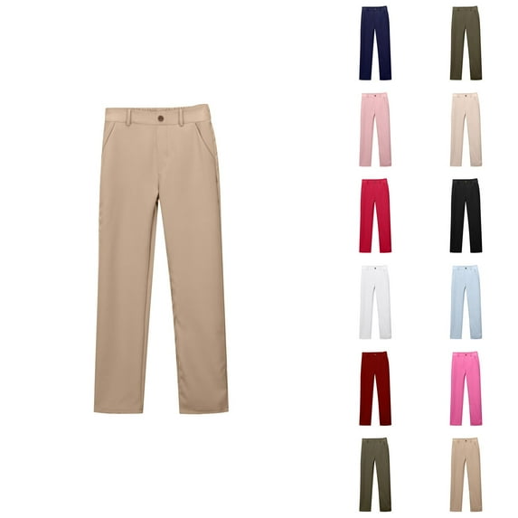 Girls School Uniform Straight Leg Pants Girls Pants for Kids Daily Casual Outdoor Trousers with Pockets Durable High Stretch Fabric for 5-16 Years