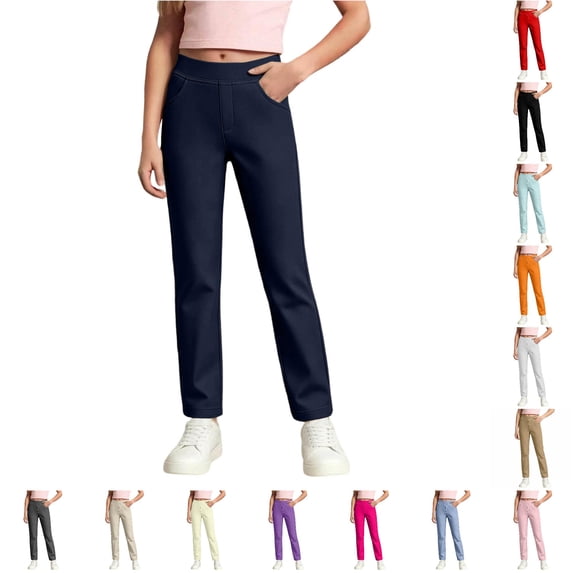 Girls' School Uniform Stretch Jegging Pant Elastic Waist Pull-On Dress Clothes