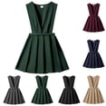 thumbnail image 1 of Girls' School Uniform V-Neck Jumper Dress Pleated Pull-on Scooter Skirt (Green 12-13 Years), 1 of 6