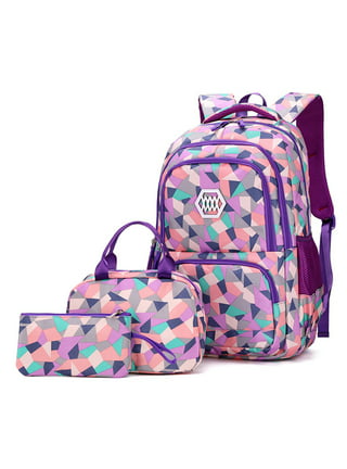 Esfoxes Checkered School Backpack for Girls, Kids Teens School Bags  Bookbags Set with Lunch Bag Pencil Bag (Purple)