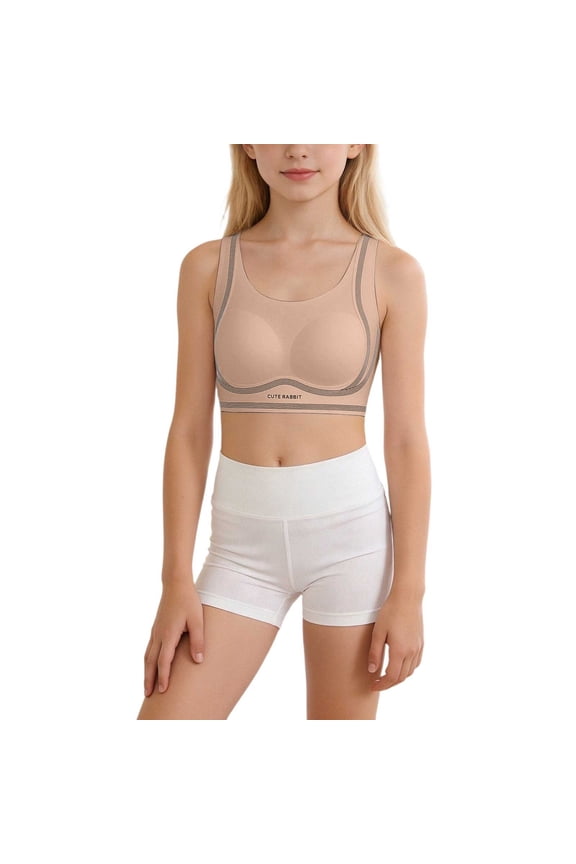 Girls' Seamless Bra Student Shock Absorbing Puberty Underwear Sports Tank Top Khaki 17 Y-18 Y