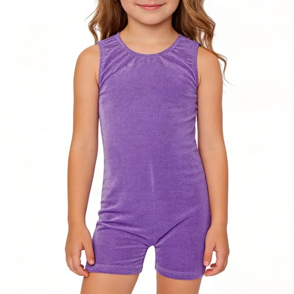 Girls Seamless Leotard for Dance and Gymnastics - Unitard with Built-In Shorts for Training Performance and Everyday Play for 3-8 Years, 3-4 Years, Purple
