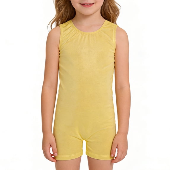 Girls Seamless Leotard for Dance and Gymnastics - Unitard with Built-In Shorts for Training Performance and Everyday Play for 3-8 Years, 7-8 Years, Gold
