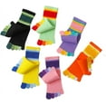 thumbnail image 1 of Girls Seamless Socks Rainbow Stripes Five Finger Cotton Toe Socks Kids School Crew Socks 6 Pack, 1 of 7