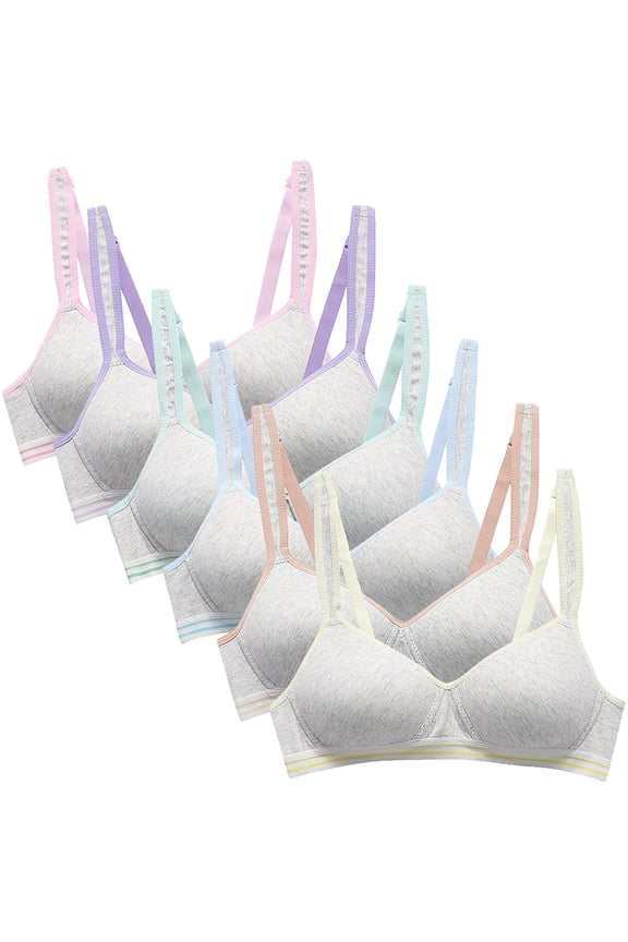 Girls Seamless Training Bras Thin Cotton Breathable Kids Sports No Wire Pre Teen Bras Adjustable AB-Cup