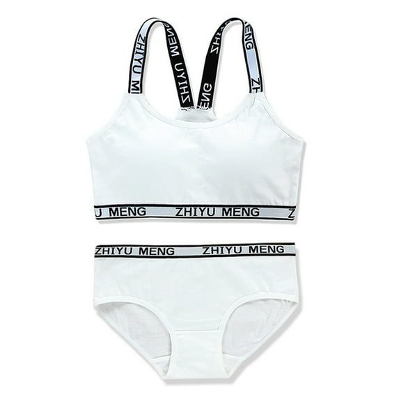 Girls’ Seamless Underwear Set - Training Bra and Matching Panties Cotton Bralette Briefs Breathable Elastic Underwear for 8-18 Years, 1/3/5 Set