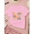 thumbnail image 1 of Girls' Second Grade Vibes Daisy Print T-Shirt, Short Sleeve Crew Neck, Casual Summer Top, 1 of 6