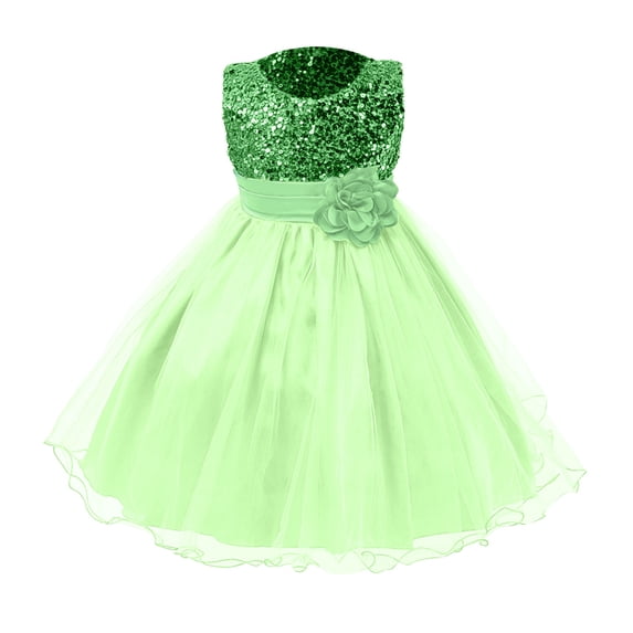 Girls Sequin Bodice Princess Dress Waist Flower Decor Dress Party Dress Flowy Tulle Skirt Silhouette For Little Girls Birthday Celebration Bridesmaid Wedding Attire Green 110