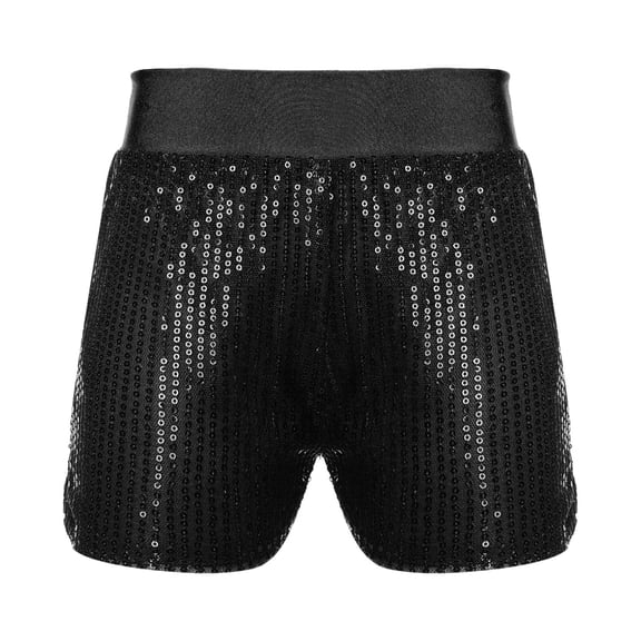 Girls Sequin Boxer Shorts Elastic Straight Leg Sparkly Glitter High Waist Latin Jazz Dancing Shorts