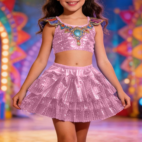 Girls' Sequin Carnival Dance Skirt – Latin Jazz Stage Performance Tutu for Kids (5-11Y)