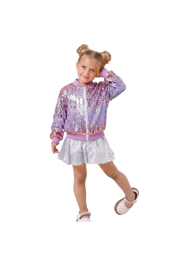 Girls Sequin Color Coat Sparkly Glitter Jacket Kids Teens Fashion Outerwear Clothes