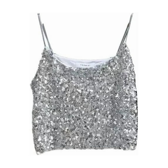 Girls Sequin Crop Tops Sparkly Dance Blouse Glitter Sleeveless Spaghetti Strap Tank Shirt for Party Festive