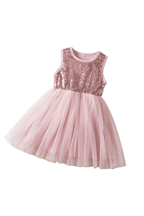 Girls Sequin Dress Toddler Princess Sleeveless Sparkly Tulle Tutu Dresses Cozy Lining Party Ball Gown Pink 2 Years