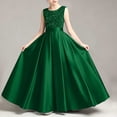thumbnail image 1 of Girls' Sequin Embellished Satin Sleeveless Dress, Elegant formal gown for recitals, weddings and special occasions, 0-13 Years Green 9-10 Years, 1 of 7