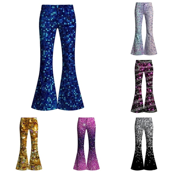 Girls Sequin Flare Pants Sparkle Elastic Waist Flare Leggings Casual Bell Bottom Pants for 11-12 Years