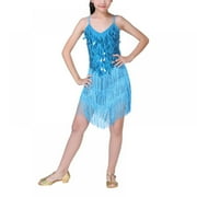AMAZINGFASHIONDECORATION Girls Sequin Fringe Latin Dance Dress Tango Salsa ChaCha Rumba Performance Dancewear 4-13T