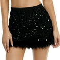 thumbnail image 1 of Girls Sequin Fringe Skirts Fuzzy Trim Elastic Waist Elegant Bodycon Pencil Skirts Dance Party Club Black, 7-8Y, 1 of 7