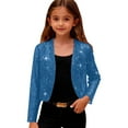 thumbnail image 1 of Girls Sequin Jacket Open Front Cropped Bolero Shrugs for Dance Dresses Sparkly Cardigan Lightweight Dress Coat, 1 of 6