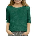 thumbnail image 1 of Girls' Sequin Long Sleeve Top Crew Neck Casual T-Shirt with Lining, Shiny Cute Shirt for Festive Party (5-15 Years), 1 of 7