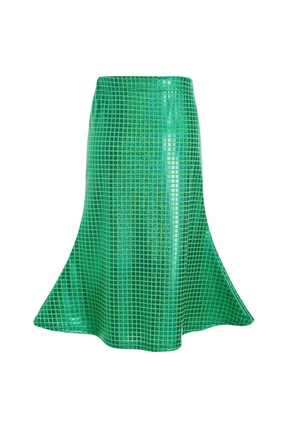 Girls Sequin Mermaid Skirt Checkered Glitter Skirts Cute Long Dress Shiny Dance Party Birthday Festival Metallic Y2K Costumes