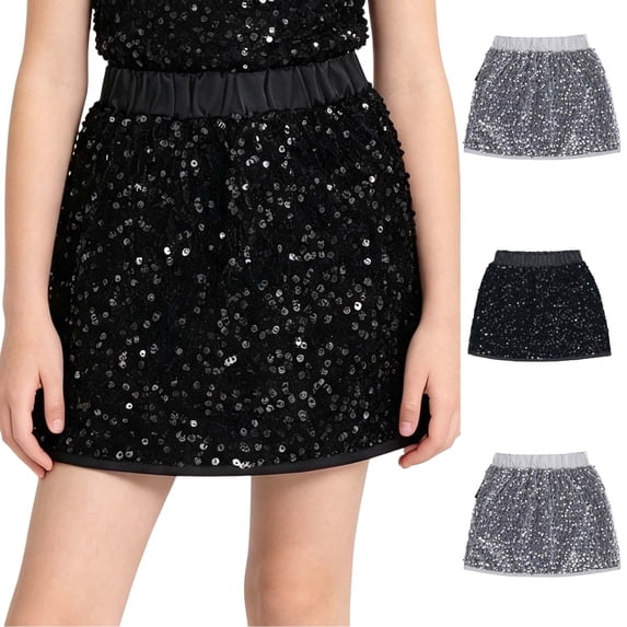 Girls Sequin Mini Skirts Elastic Waist Sparkly Short Glitter Skirts for Holiday Birthday Party Kids Dress‑up Wear 9-10Y