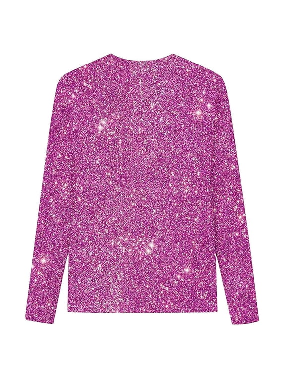 Girls Sequin Party Blouse Shiny Long Sleeve Sparkly Top Round Neck Dressy Tee for Holiday 4-12 Years