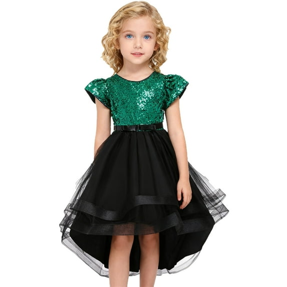 Girls Sequin Party Formal Dress Wedding Guest Sparkle Birthday Tutu Dress High Low Prom Dresses Photoshoot Dresses, Dress for Age 11-12 Years, Green