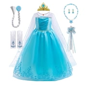 Girls Sequin Princess Costume Long Sleeve Dress up, Light Bluewith Accessories